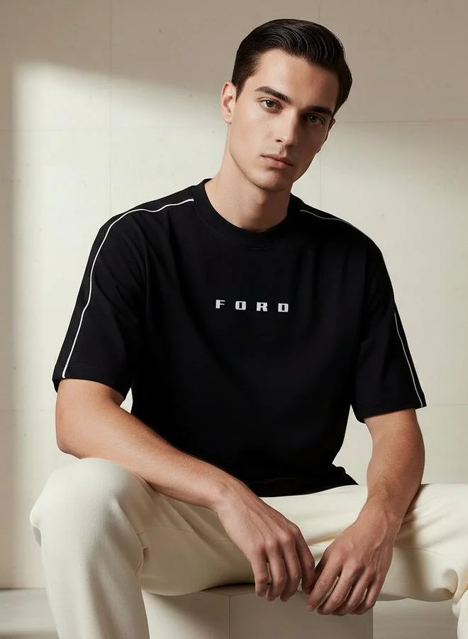Men Regular Fit Crew Neck Short Sleeves Ford Print T-shirt